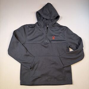 Spyder Black Quarter Zip Pullover Hoodie Mens Large Red Spider Logo Pocket